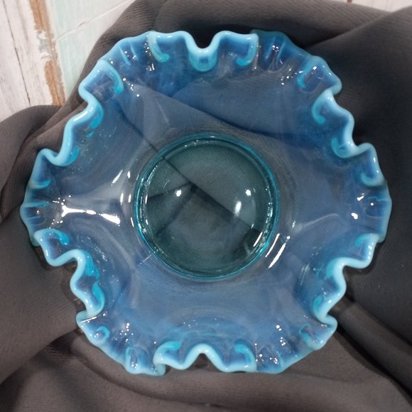 Vintage Fenton Blue Opalescent Ruffle Top Saucer - Picture 4 of 6